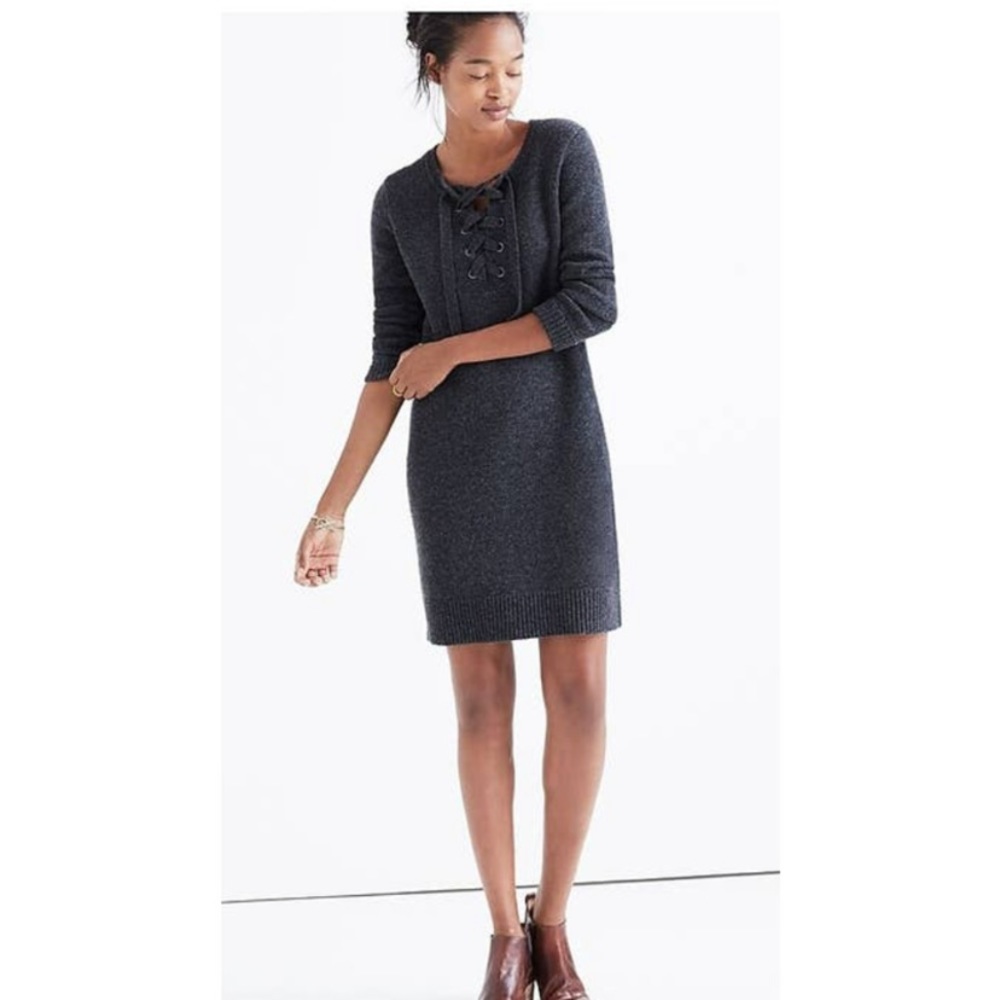 Madewell Lace Up Sweater Dress Gray Size S Fisherman